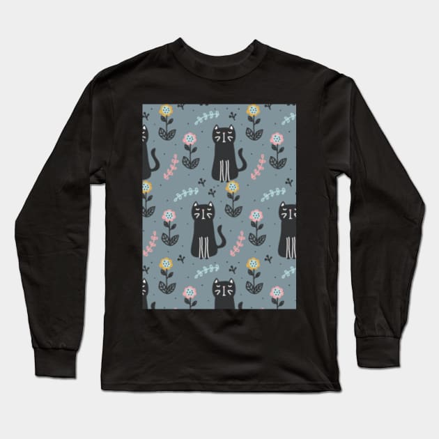 Cute black cat pattern Long Sleeve T-Shirt by M.G Design 